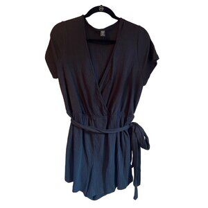 Shein Curve Black Ribbed Wrap Romper With Tie Waist 1XL